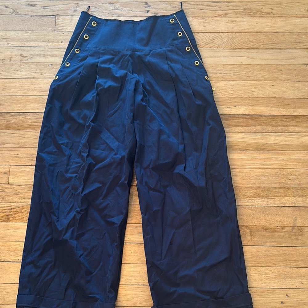 Prada Navy High-Waisted Eyelet Trousers – Size 6